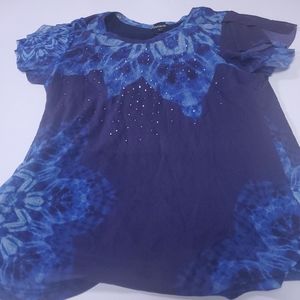 Desiqual Blue Sheer T-Shirt with Embellishments on Front Y2K